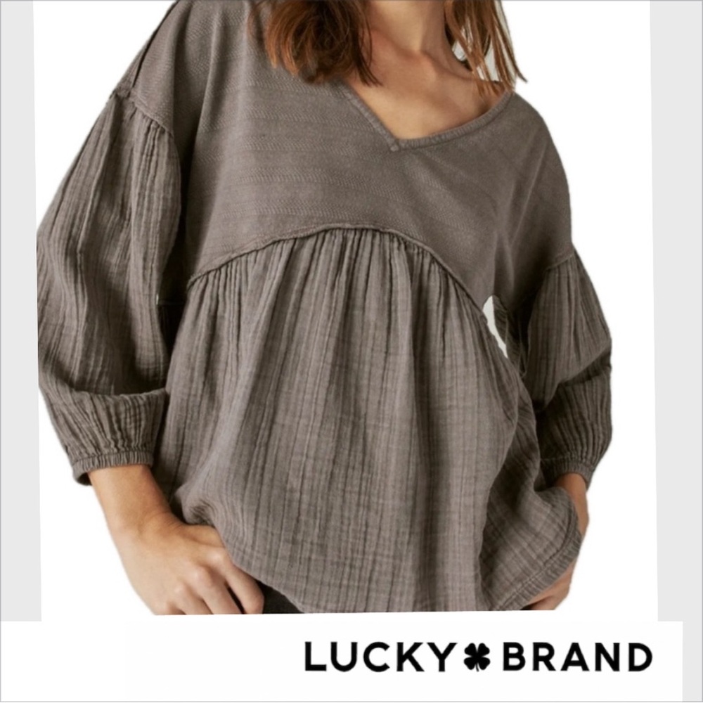 Lucky Brand Gray/Dusty Rose V-Neck Blouse